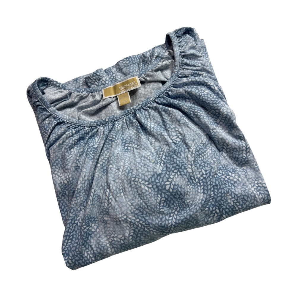Michael‎ Kors Bell Sleeve Top Women XL Blue Floral Modal Blend Casual Blouse E9